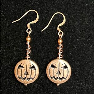 Pumpkin Design Dangle Copper Earrings by Shanstones Bespoke Designs